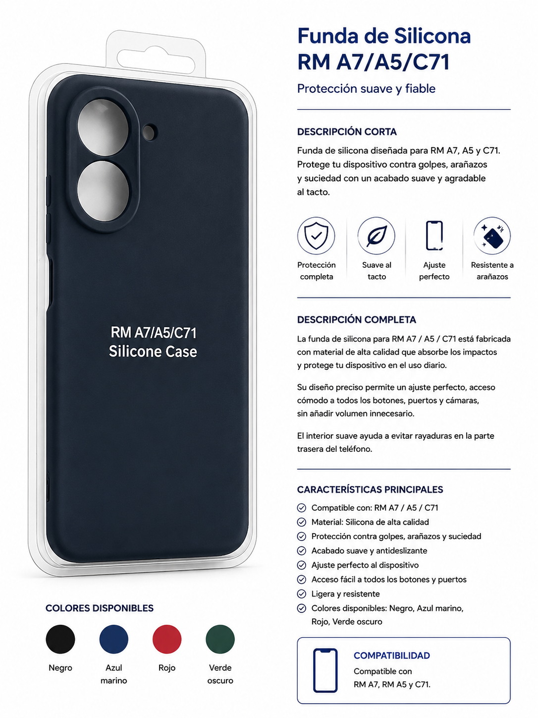 Funda de Silicona para Xiaomi Redmi A7 / Redmi A5 / POCO C71 – Azul Oscuro