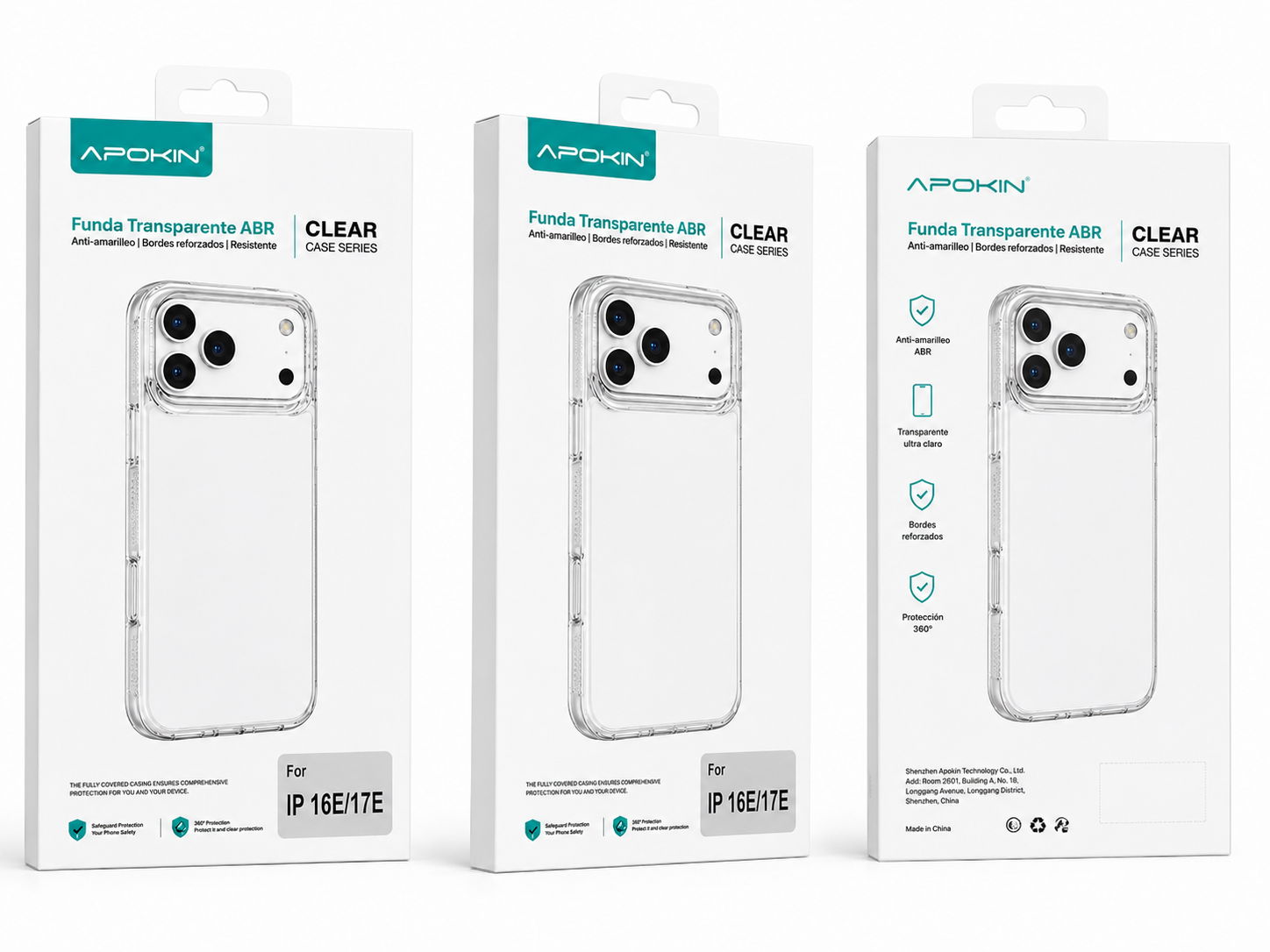Funda Transparente APOKIN ABR para iPhone 16e / 17e – Anti-Amarilleo y Bordes Reforzados