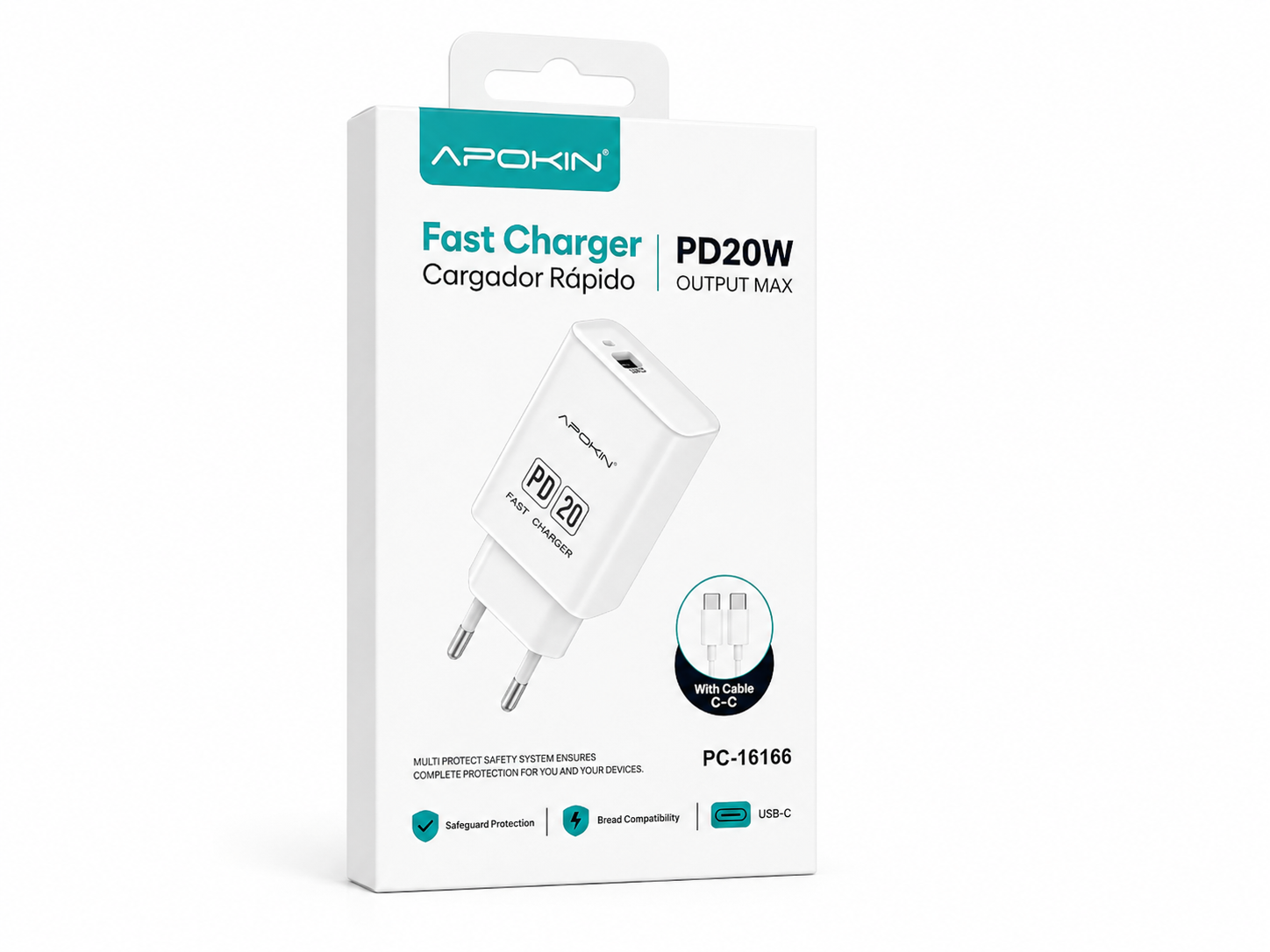 Cargador Rápido APOKIN PD 20W USB-C con Cable USB-C – PC-16166