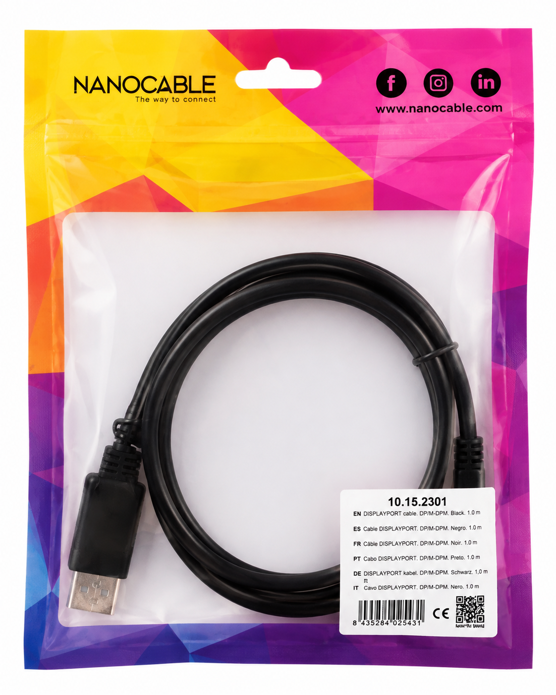 Cable DisplayPort Nanocable DP Macho a DP Macho 1 Metro – Negro