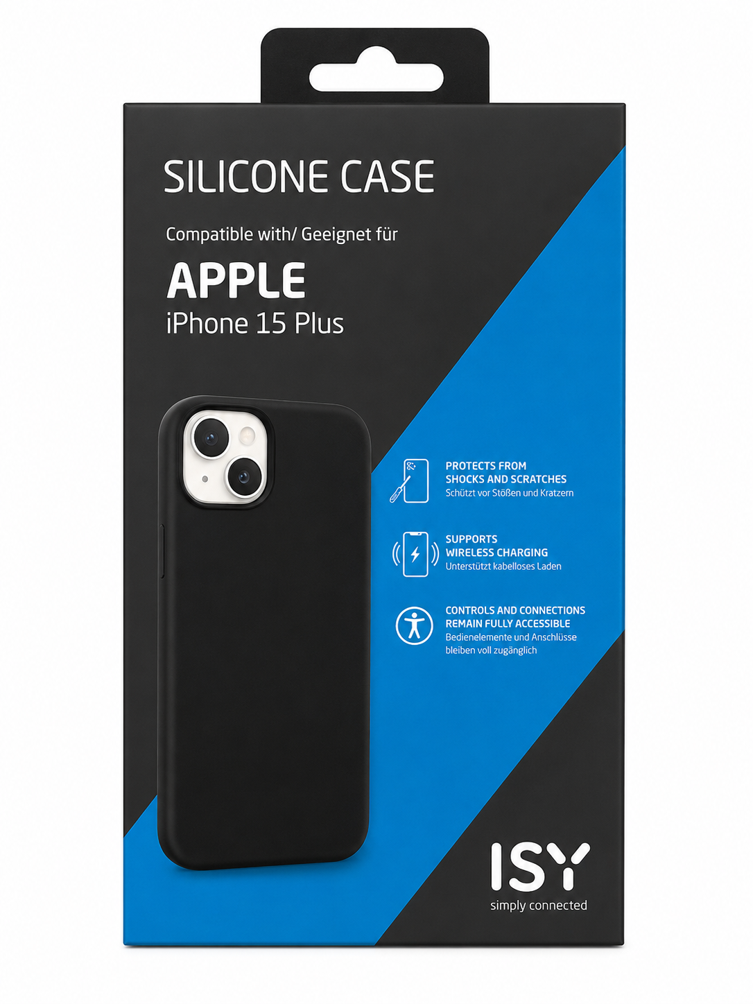 Funda de Silicona ISY para iPhone 15 Plus – Negra con Carga Inalámbrica