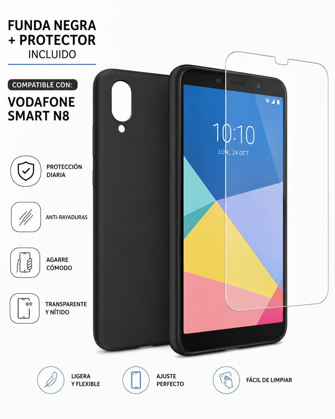 Funda negra + protector Vodafone Smart N8