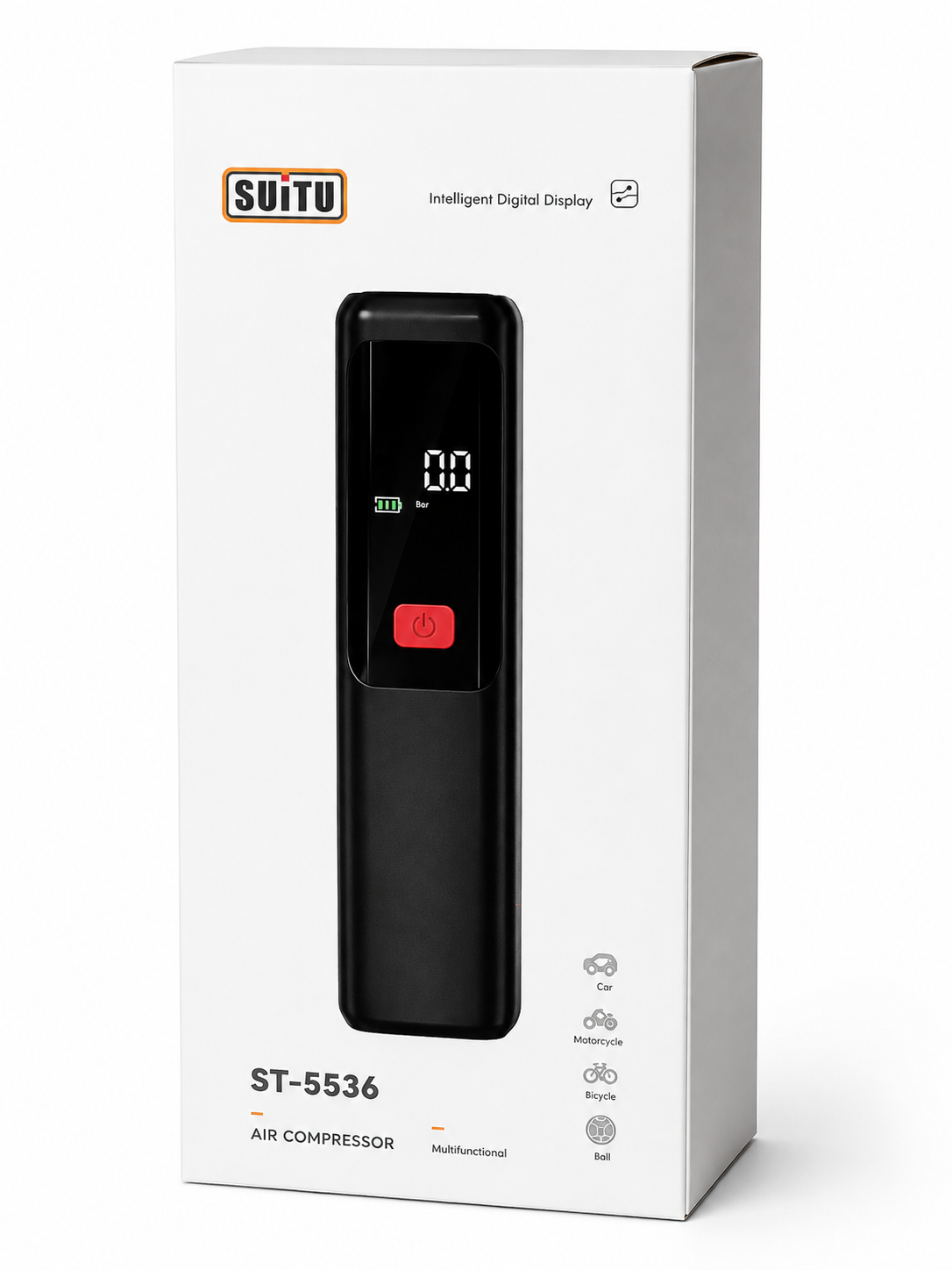 Compresor de Aire Portátil SUIITU ST-5536 con Pantalla Digital LCD – Inflador Eléctrico Recargable para Coche, Moto, Bicicleta y Balones