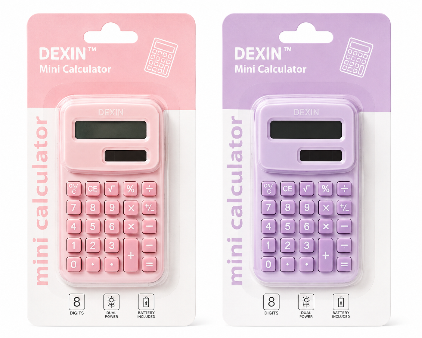 Mini Calculadora DEXIN de 8 Dígitos con Doble Alimentación – Rosa y Lila