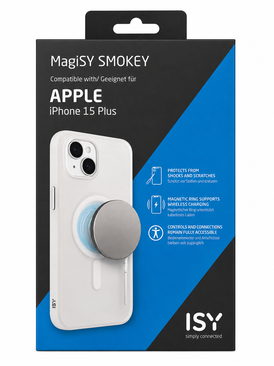 Funda ISY MagiSY Smokey para iPhone 15 Plus – Compatible con MagSafe – Transparente