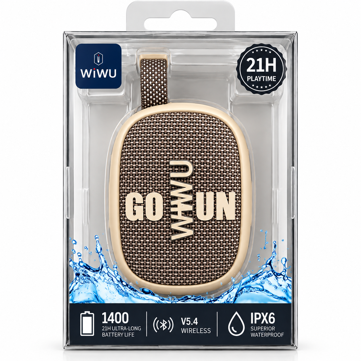 Altavoz Bluetooth WiWU GO FUN IPX6 con 21 Horas de Autonomía dorado