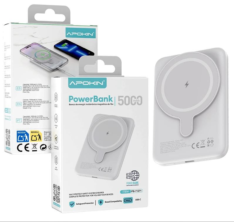 PowerBank Magnético Inalámbrico 5000 mAh | Apokin PB-71271